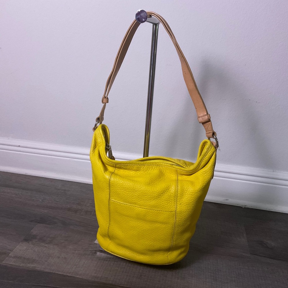 Cole Haan yellow crust bucket bag pebbled leather shoulder crossbody dopamine